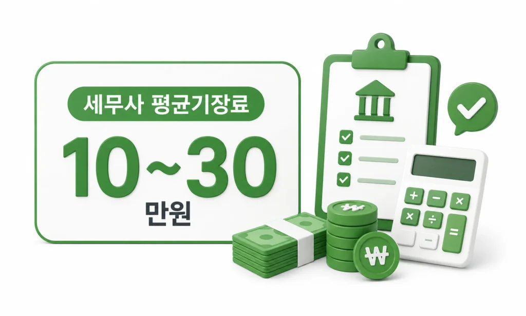 세무기장 평균 비용이 10만 원에서 30만 원임을 명시한 단가 안내