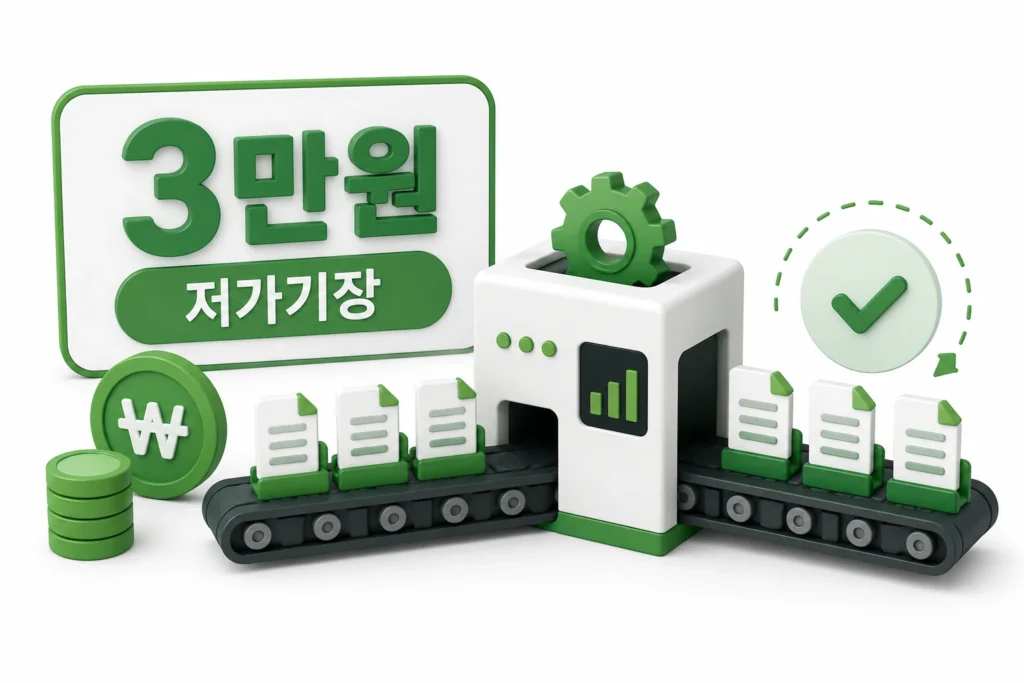 3만원 저가 기장 서비스를 공장으로 표현한 세무기장 이미지
