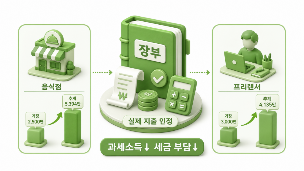 음식점과 프리랜서의 기장 추계 과세소득 차이로 보는 세무기장 절세 효과